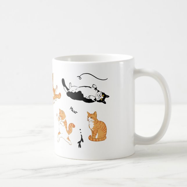 White Black Orange Playful Cats  Coffee Mug (Right)