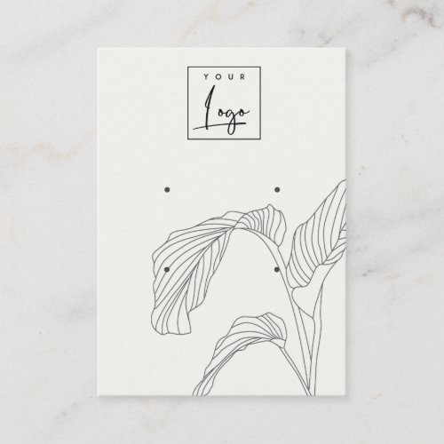 White Black Palm Leaves Sketch 2 Earring Display Business Card