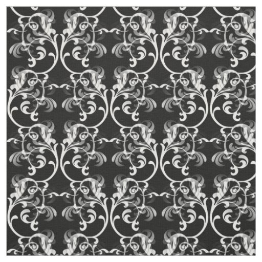 White Black Parisian Damask Pattern Fabric