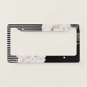 White Black Peony Piano License Plate Frame by EveyArtStore at Zazzle