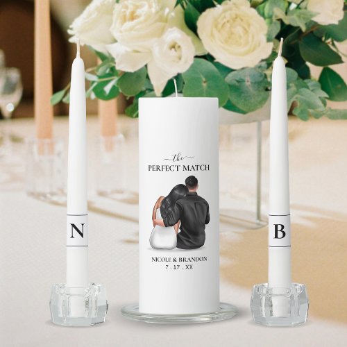 White  Black Perfect Match Couple Wedding Unity Candle Set