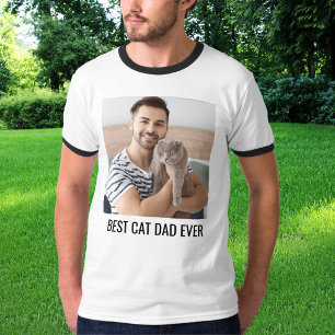 White Black Personalized Cat Dad Family Pet Photo T-Shirt