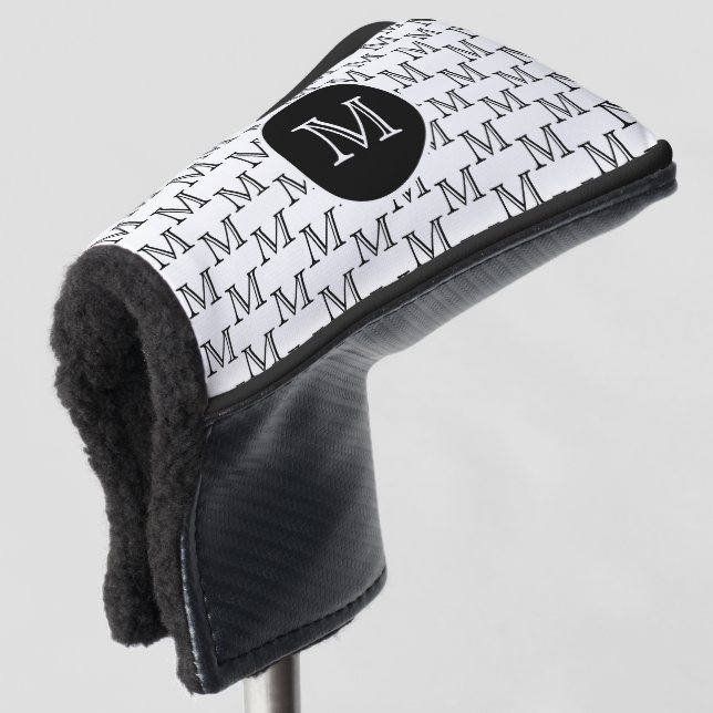 White & Black Personalized Custom Monogram Pattern Golf Head Cover (3/4 Front)