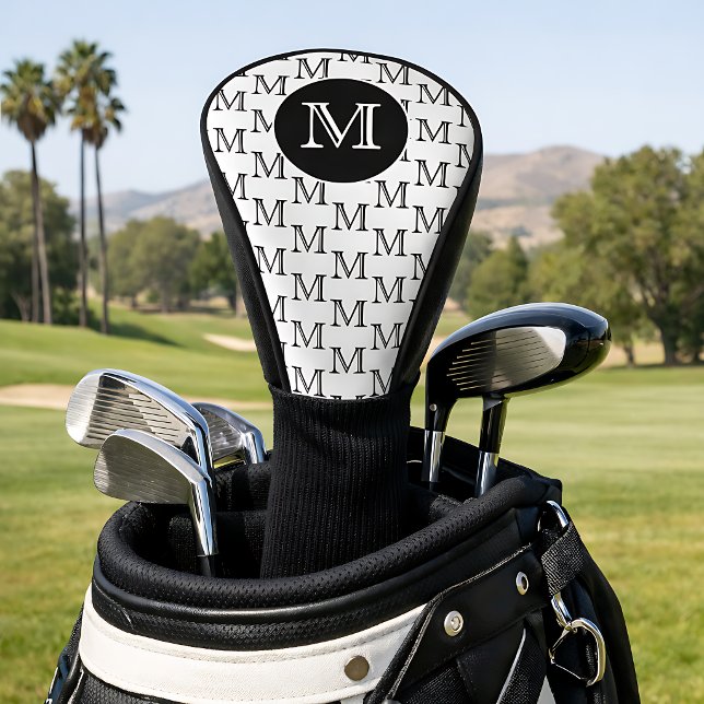 White & Black Personalized Custom Monogram Pattern Golf Head Cover (Creator Uploaded)