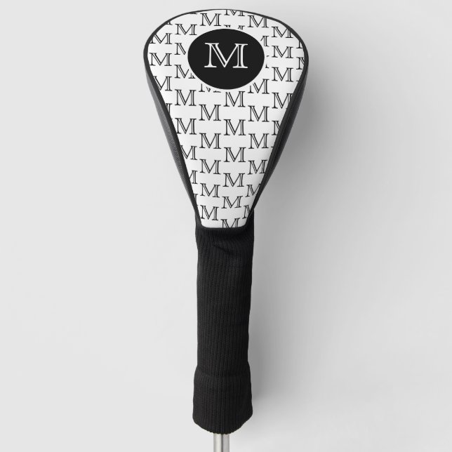 White & Black Personalized Custom Monogram Pattern Golf Head Cover (Front)