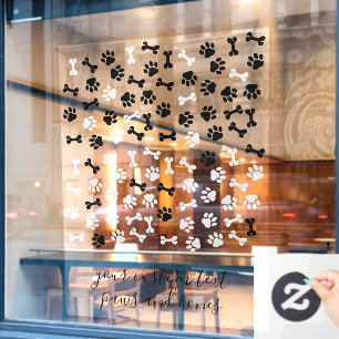 White Black Pet Dog Cat Bone Paws cafe store Window Cling