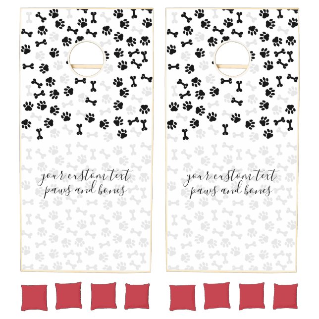 White Black Pet Dog Cat Bone Paws funny Cornhole Set (Set)