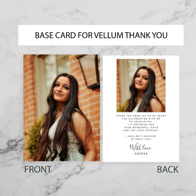 White black PHOTO BASE for vellum graduation Thank You Card (Creator Uploaded)