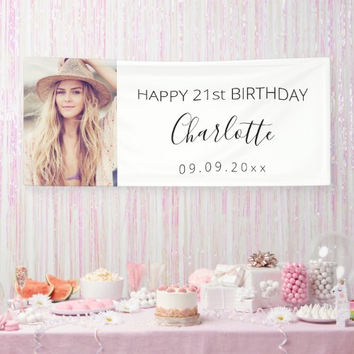 White black photo birthday party banner