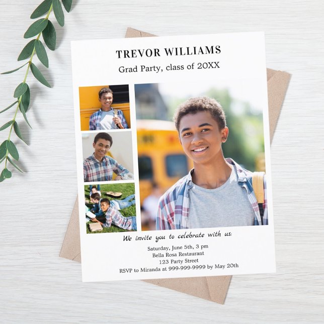 White black photo Graduation Party invitation (Creator Uploaded)