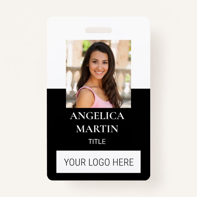 White Black Photo ID Name Title Barcode Vertical  Badge (Front)