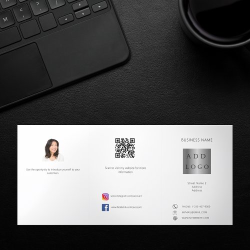 White black photo logo QR code business brochure