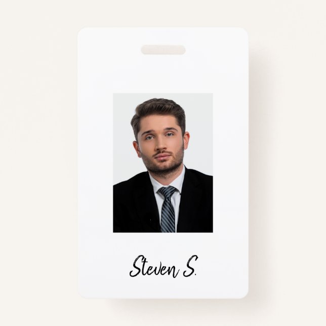 White black photo name minimalist badge (Front)