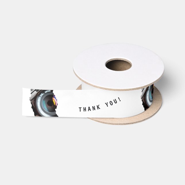 White Black Photographer Thank You! Satin Ribbon (Spool)