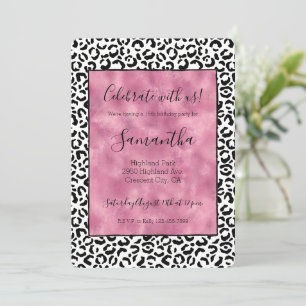 White Black Pink Leopard Print Invitation