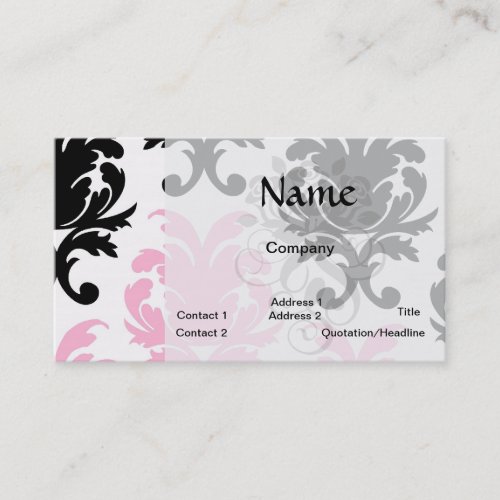 white black pink lovely bold damask business card