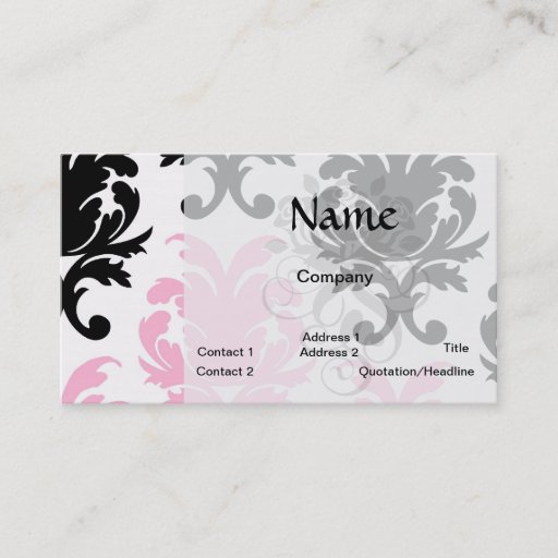 Customizable white black pink lovely bold damask business card