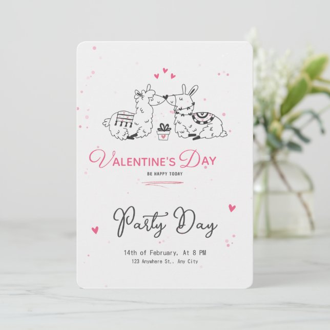 White Black Pink Minimalist Cute Valentine's Day Invitation (Standing Front)