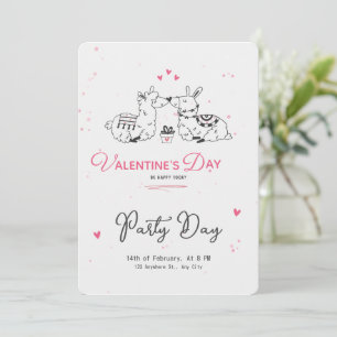 White Black Pink Minimalist Cute Valentine's Day Invitation
