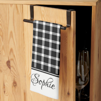 White & Black Plaid Personalized Kitchen Towel