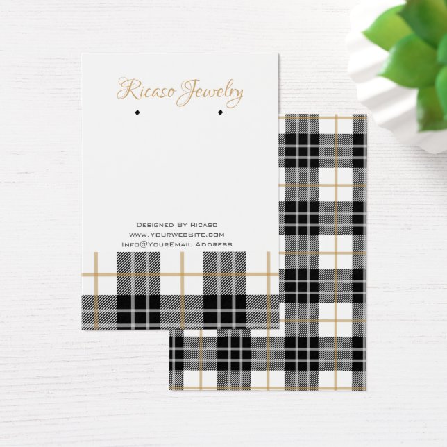 White Black Plaid Tartan Earring Background (Desk)