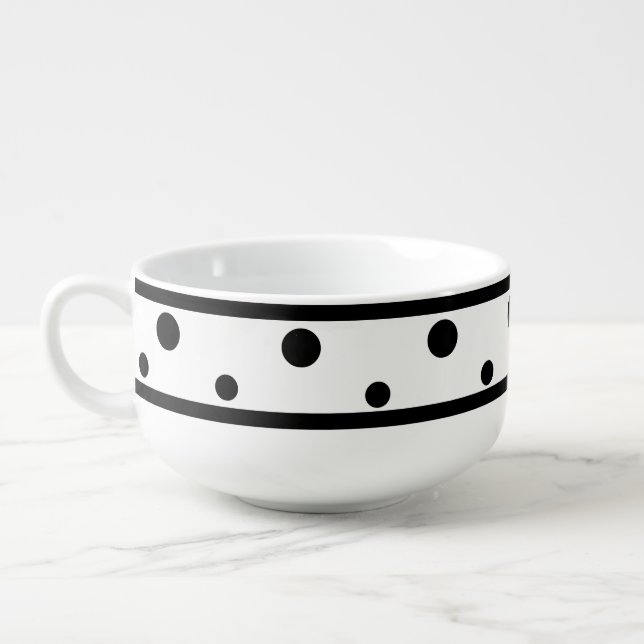 White Black Polka Dots 28 oz. Soup Mug (Right)