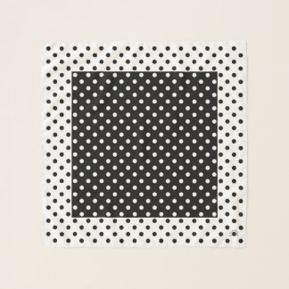 White Black Polka Dots Square Chiffon Scarf