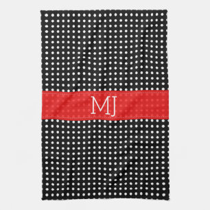White & Black Polkadot Pattern-Monogram Towel