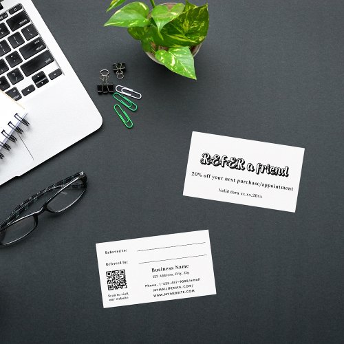 White black qr code business referral card