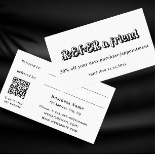 White black qr code business referral card