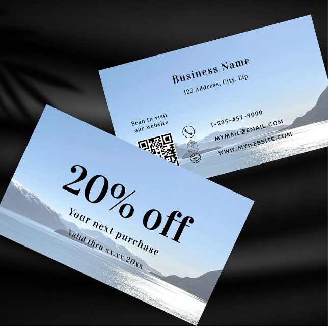 White black qr code custom photo business  discount card (Creator Uploaded)