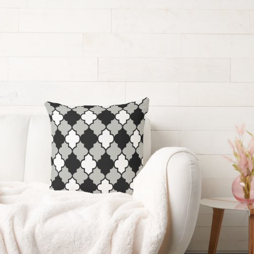 White  Black Quatrefoil Pattern  DIY Color  Throw Pillow