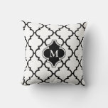 White Black Quatrefoil Pattern Monogrammed Pillow at Zazzle