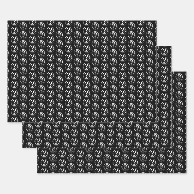 White Black Question Marks Pattern 3D Wrapping Paper Sheets (Set)