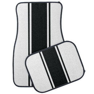 White & Black Racer Stripe Car Mats