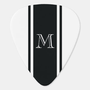 White & Black Racer Stripe Monogram Guitar Pick