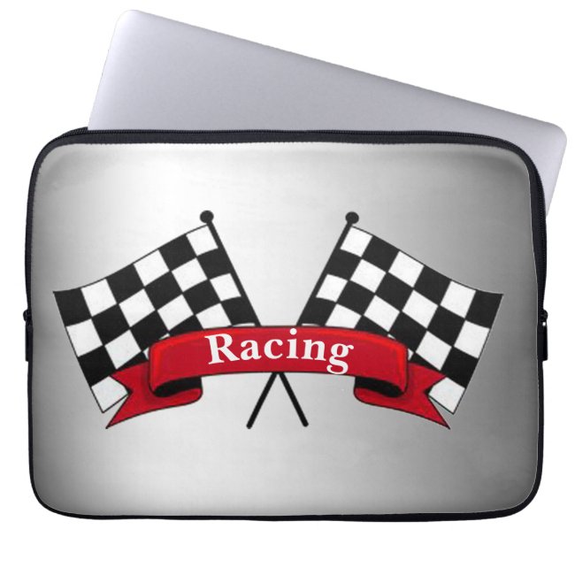 White Black Racing Flags Silver Laptop Sleeve