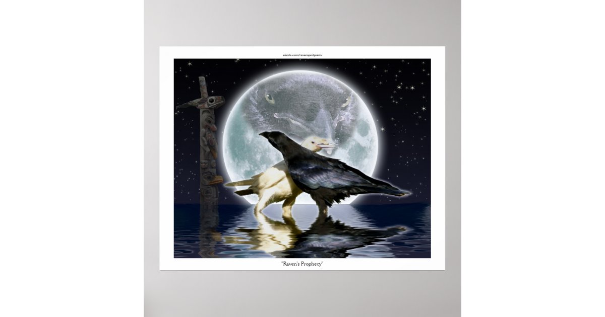 WHITE & BLACK RAVENS, TOTEM & MOON Art Poster | Zazzle