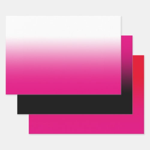 White Black Red and Hot Pink Ombre Mix Wrapping Paper Sheets