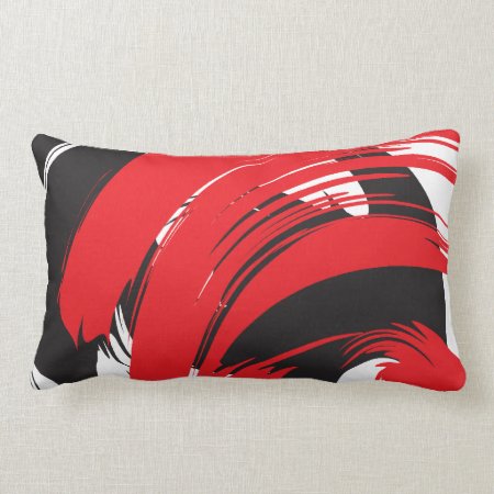 White Black Red Brush Strokes Throw Pillow
