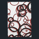 White Black & Red Geometric Circle Pattern Kitchen Towel<br><div class="desc">Modern kitchen hand towel features a bold circular geometric composition in red and black with a complimentary gray palette on white background. You can customize by changing the background color and/or line color. Select 'customize' and navigate to the layers section to view the image(s) and change the background color or...</div>
