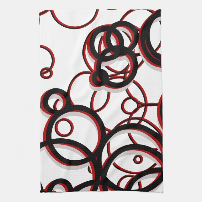 White Black & Red Geometric Circle Pattern Kitchen Towel (Vertical)