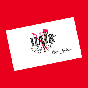 White black red modern professional hair salon  business card