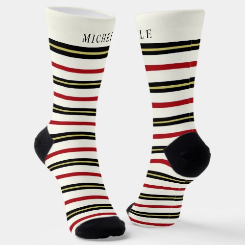 White Black Red Yellow Striped Custom Name  Socks