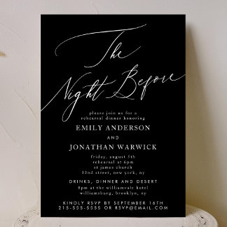 White Black Rehearsal Dinner Wedding Invitation