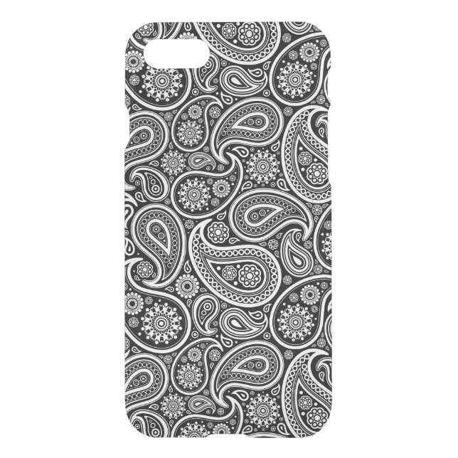 White & Black Retro Paisley Pattern Uncommon iPhone Case (Back)