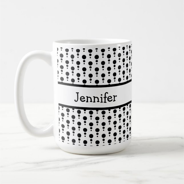 White & Black Retro Pattern Personalized Coffee Mug (Left)