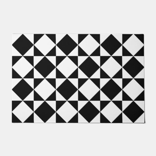 White Black Retro Squares Triangles Pattern Doormat