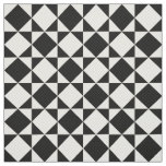 White Black Retro Squares Triangles Pattern Fabric