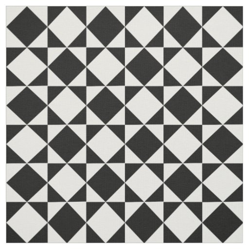 White Black Retro Squares Triangles Pattern Fabric
